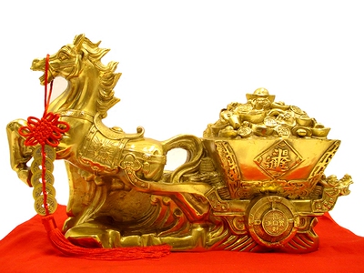 纯铜马拉元宝摆件马拉车工艺品马上发财有钱家居办公招财风水摆设