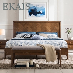 美式乡村床1.8米全实木床婚床复古卧室家具简约双人大床