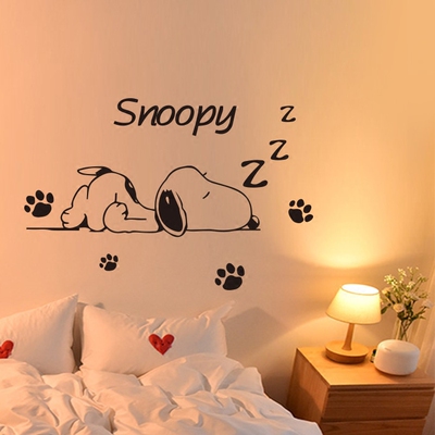 可爱睡觉史努比墙贴纸儿童房间卧室客厅幼儿园创意pvc自粘墙贴画