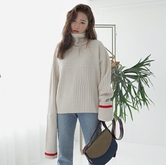 2016秋冬季新款个性加长袖宽松坑条毛衣女韩国学生套头高领针织衫