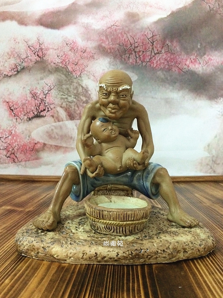 石湾公仔人物陶瓷工艺品摆件 客厅书房桌面摆设家居饰品 爷孙乐
