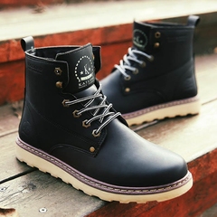 冬季保暖大头工装靴高帮英伦防水黑色伐木鞋青少年皮鞋中学生男靴