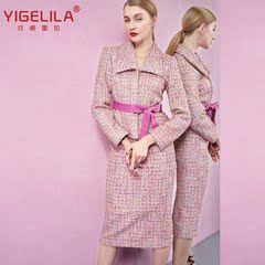 YIGELILA2016秋冬新款 亮丝奢华粗纺花呢小外套半身长裙套装8167