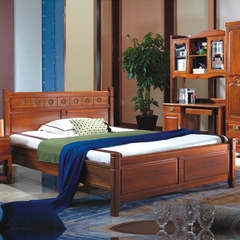 新中式实木床桃花芯木床1.5米 学生床A家具家居风格 纯实木家具
