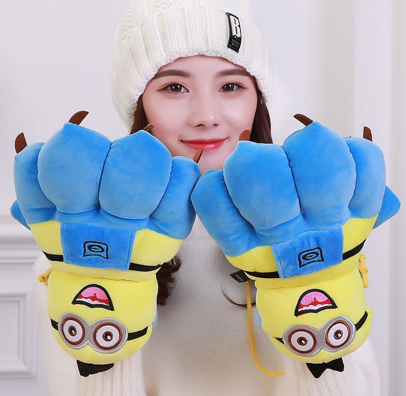 秋冬卡通手套男女加厚动物爪子手套情侣保暖手套可爱毛绒玩偶手