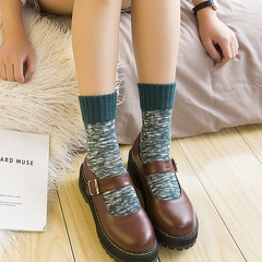 3双装袜子女 中筒袜潮学院风日系复古粗线长袜秋冬季学生韩版袜子