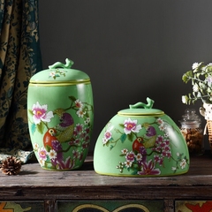 美式陶瓷储物罐带盖子客厅玄关酒柜摆件家居糖果罐 茶叶罐饰品