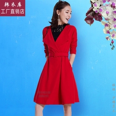 红色风衣女中长款2016秋新款韩版百搭女式大翻领长袖气质显瘦外套