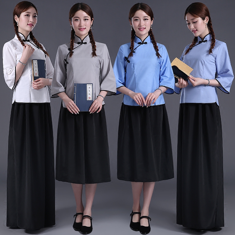 民国风学生装女装五四青年古装复古学院明国服装文艺连衣裙套装女