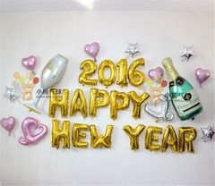 2016新年快乐铝膜气球布置套餐 元旦商场促销年会尾牙活动装饰