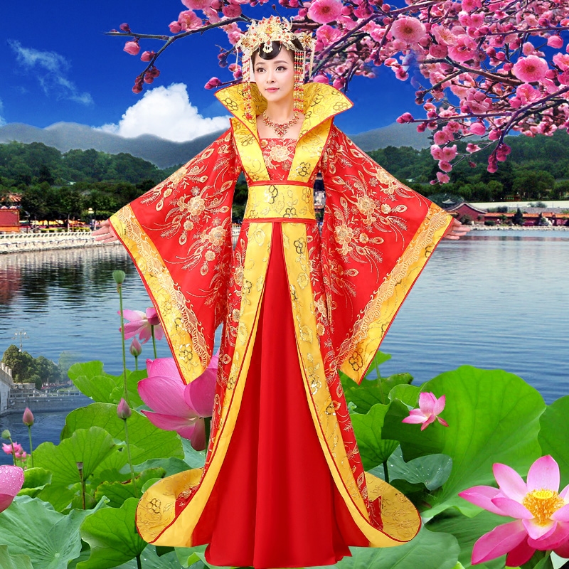 古装贵妃女服装长拖尾红色皇后古典古代戏服演出大码舞台汉服婚礼