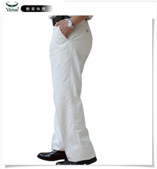 富绅正品男士休闲裤Virtue 富绅纯白色100%纯棉单褶休闲裤