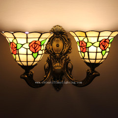 欧式创意田园壁灯彩玻单双头灯具灯饰 过道客厅卧室床头玻璃壁灯