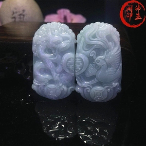 天然翡翠a货情侣玉吊坠龙凤玉佩项链一对 男女款龙凤对配定情礼物