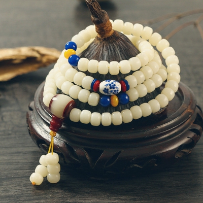 优昙华禅意唯美手工手串108颗天然白菩提根佛珠手链饰品