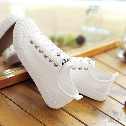 女生夏季帆布鞋低帮 夏季平底布鞋白色帆布鞋女学生低帮小白鞋系带平