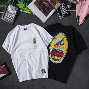 2018原创潮牌欧美韩版嘻哈街头纯棉bf风宽松印花飞机百搭男女情侣