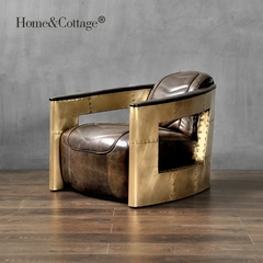 HC 欧式新古典单人沙发椅创意loft真皮 高档奢华工业风后现代家具