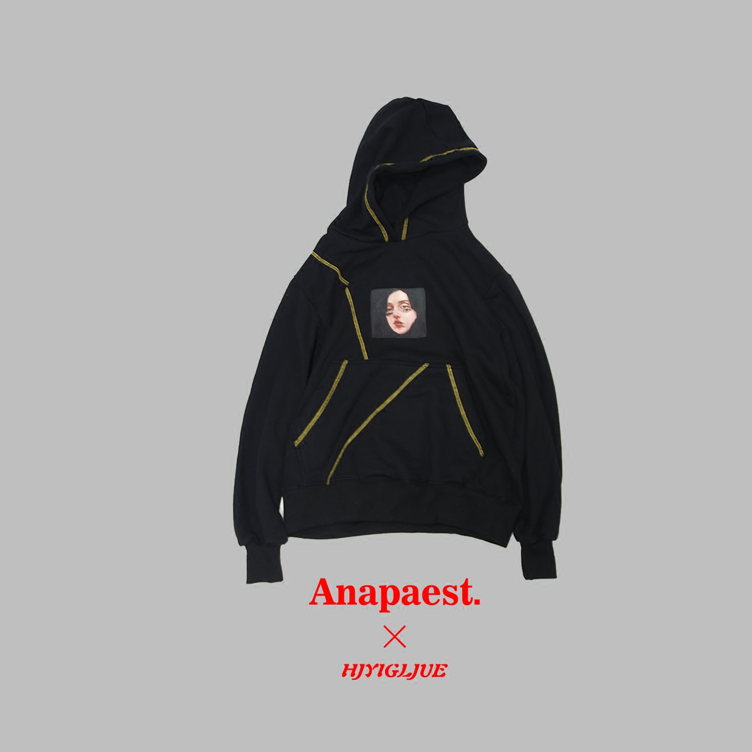 ANAPAEST.增加款 纯黑色创意宽松版型连帽衫 hoodies溥款套头卫衣