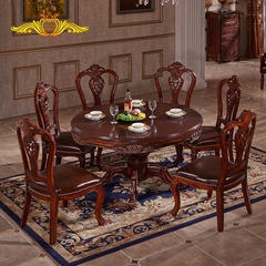 欧式餐桌椅组合 实木餐台家用圆形餐厅饭桌6人别墅 新古典圆餐桌