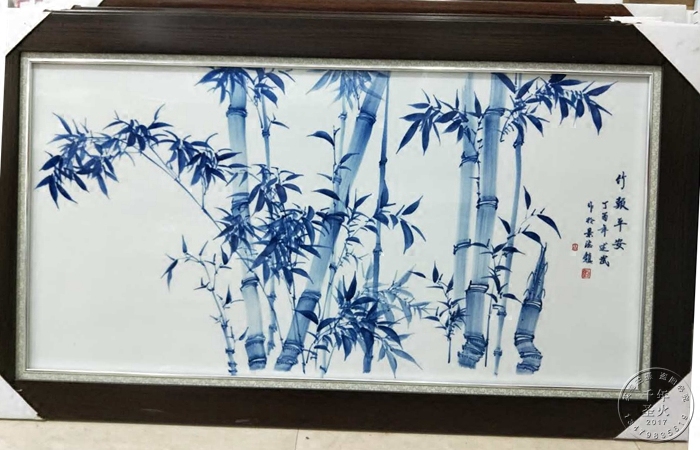 景德镇陶瓷瓷板画壁画中式名家手绘青花竹子陶瓷客厅挂画竹报平安