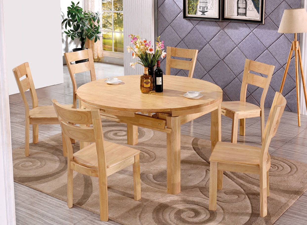 木牛全实木橡胶木餐桌椅家用酒店饭店可伸缩型台子原木色t929包邮