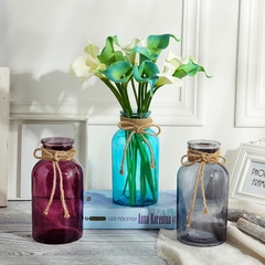 创意水培玻璃花瓶手工麻绳透明花器干花插花客厅卧室台面装饰摆件