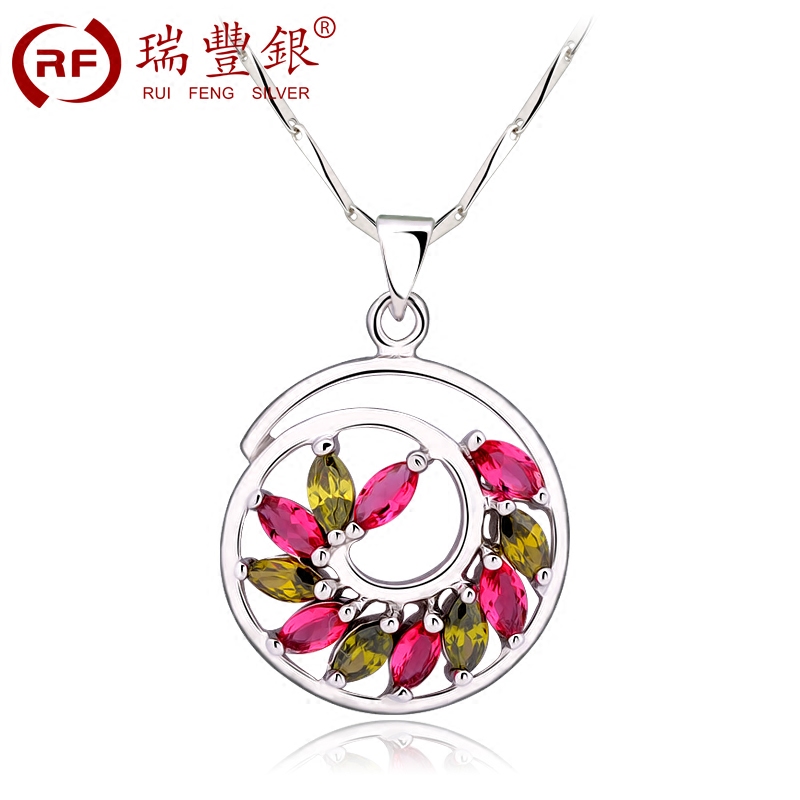 瑞丰银饰品s925银项链绚丽多彩吊坠韩版时尚百搭生日礼物