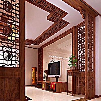 镂空雕花板电视背景墙中式图片