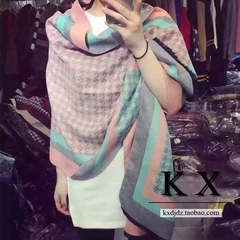2016韩版新款羊绒围巾女冬季加厚千鸟格双面大牌披肩两用保暖长款