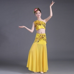 傣族舞蹈服装演出服新款泰国舞台长裙云南孔雀舞亮片鱼尾裙成人女