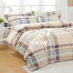 美式田园全棉床品韩版简约四件套纯棉格子条纹床上用品被套床单