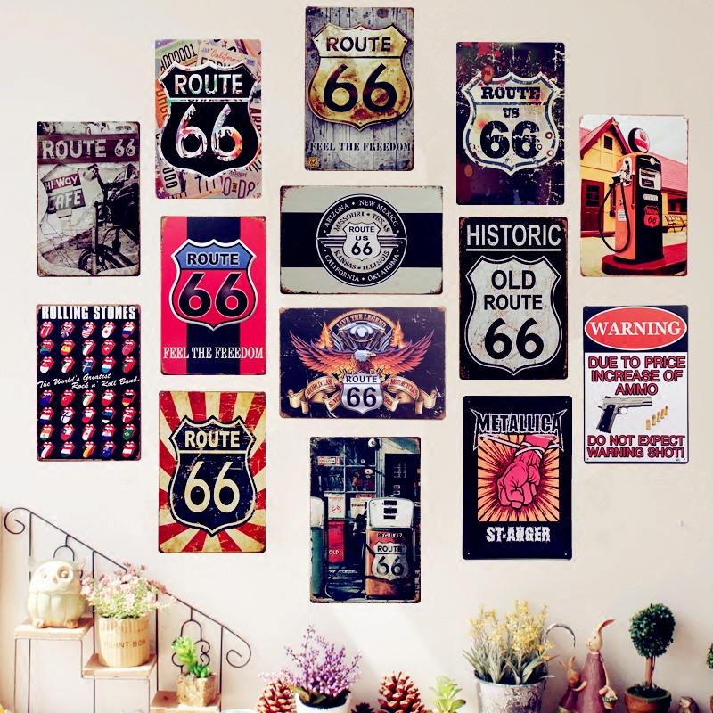 创意复古壁饰美国66号公路怀旧系列铁制装饰画欧美风店铺墙壁贴画