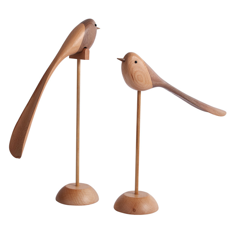 北欧简约现代木质小鸟桌面摆件书房客厅门厅装饰品样板房实木