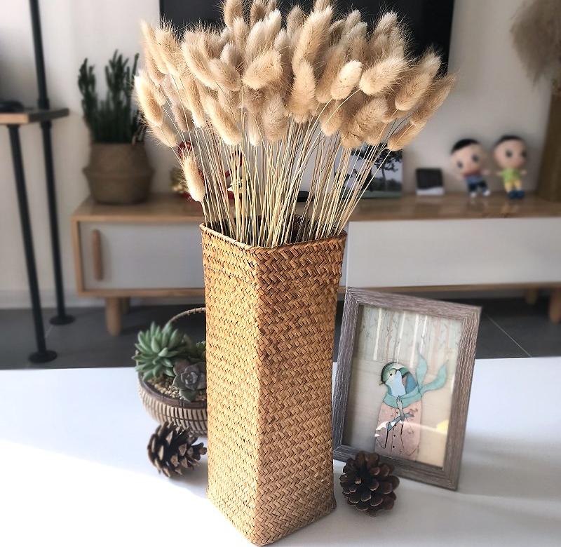 复古时尚手工编织花瓶草编藤编客厅装饰干花插花篮小花瓶花盆花器