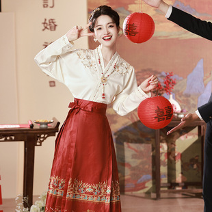 2024新中式国风汉服套装女全套敬酒服金红色改良明制马面裙