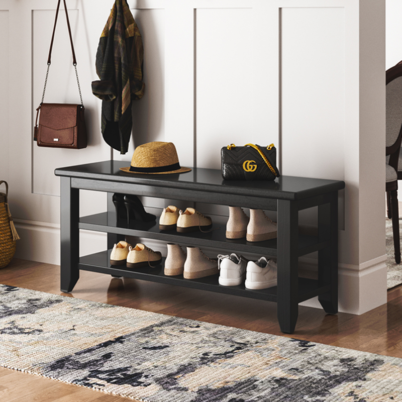 美式全实木入户换鞋凳家用门口可坐穿鞋凳子坐凳鞋柜进门玄关鞋