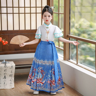 中式古风女孩古装汉服儿童中国风夏装2024新款女童马面裙套装夏季