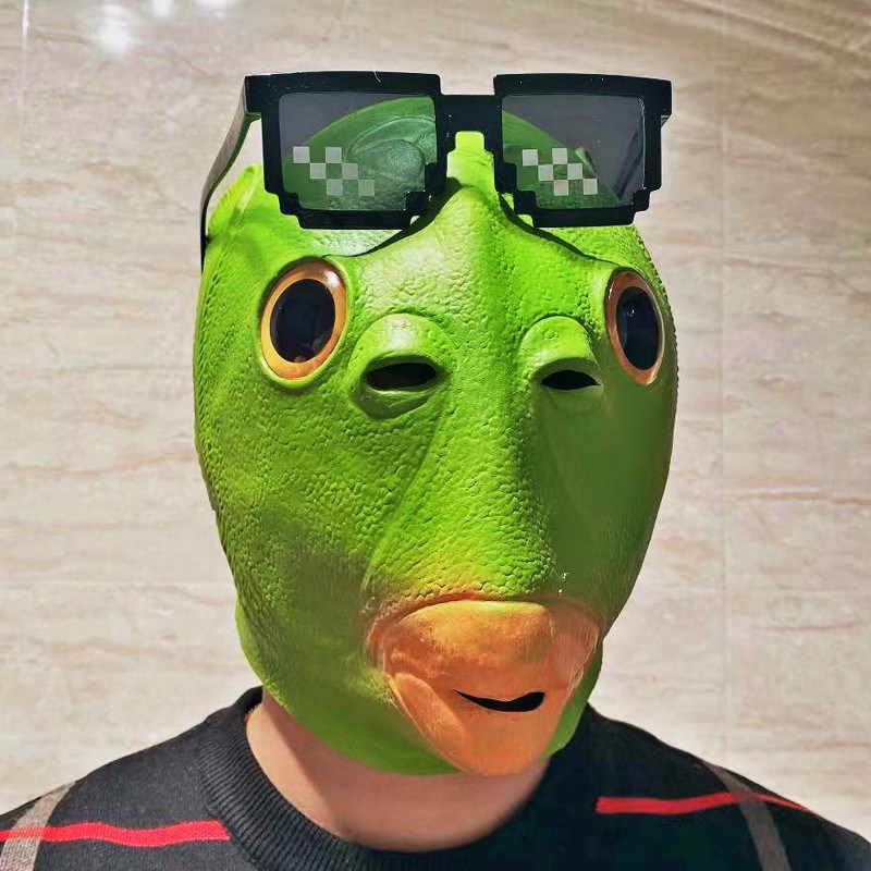 新款沙雕绿头鱼面具头套抖音搞怪可爱绿鱼人网红同款演出表演道具