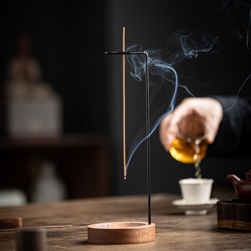 倒挂香器创意日式实木倒流线香插家用室内禅意香道茶道沉香香薰炉