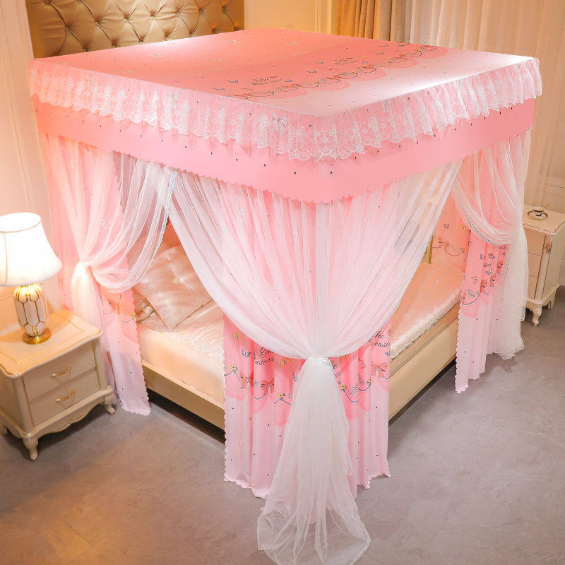 热销蚊帐儿童防摔家用床帘一体式遮光布床幔加密顶四季通用落地三
