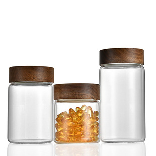 新款玻璃密封瓶 带盖茶叶罐 蜂蜜分装大容量耐高温相思木盖子环保