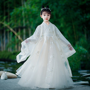 女童古装汉服春季超仙中国风儿童唐装襦裙长袖女孩古风白色汉服裙