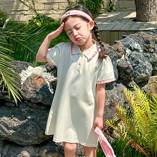 童装女童连衣裙夏季新款洋气韩版女孩PoloT恤长裙儿童中长款裙子