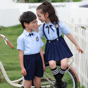 男女童儿童浅蓝色衬衫裙子大合唱朗诵表演出服装中小学生礼服套装