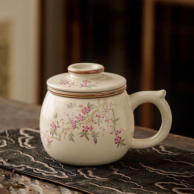 丰顺汝窑茶杯大容量陶瓷茶水分离带盖过滤泡茶水杯公室个人专用杯