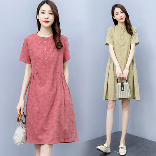 棉麻连衣裙2023年夏季新款女装韩版宽松小个子时尚洋气亚麻裙子潮