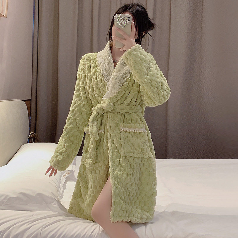 极速睡衣女款秋冬季长袖珊瑚绒睡袍冬天女士睡裙浴袍保暖法兰绒家