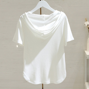 新白色连帽t恤女短袖夏季新款韩版修身显瘦百搭半袖体恤上衣潮