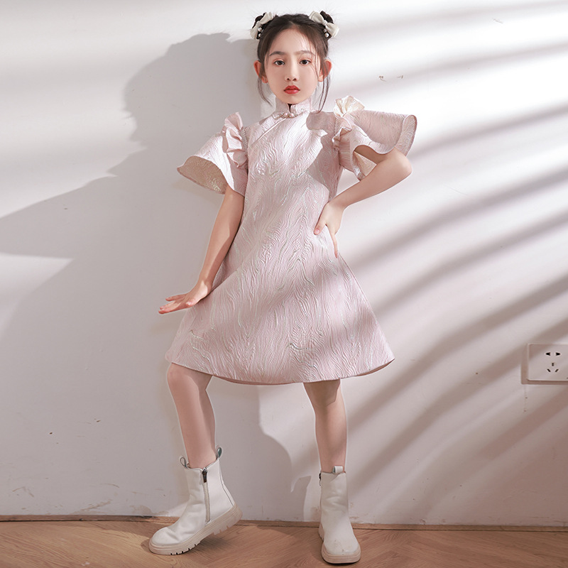 儿童旗袍2023冬季中国风女童模特走秀演出晚礼服小女孩改良国潮风